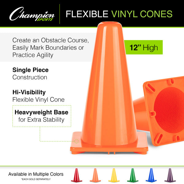 12 Inch High Visibility Flexible Vinyl Cone, Blue