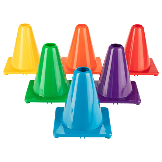 4 Inch High Visibility Flexible Vinyl Cones, Set of 6 Colors