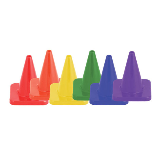 6 Inch High Visibility Flexible Vinyl Cones, Set of 6 Colors