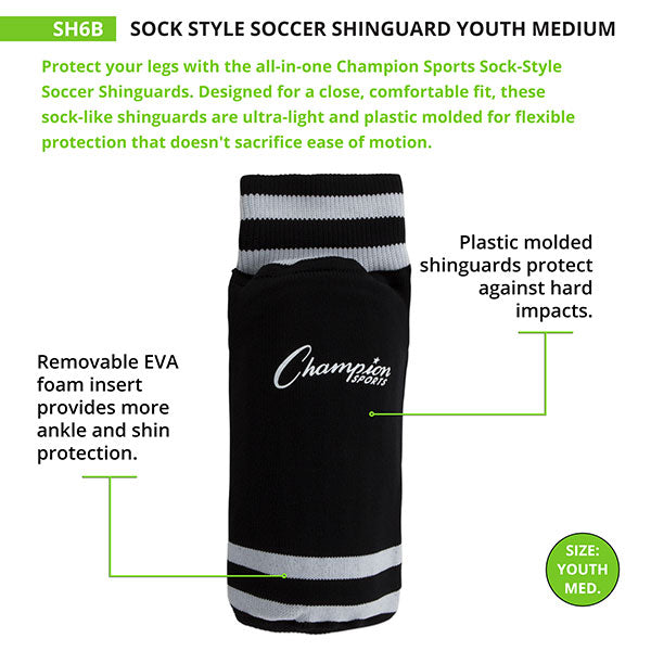 Sock Style Soccer Shin Guard Medium Black